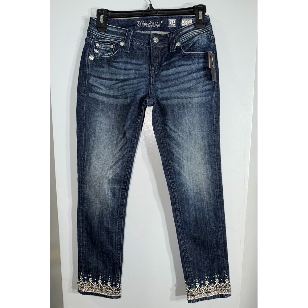 Miss Me new with tags girls size 14 ankle skinny embroidered bling hem jeans